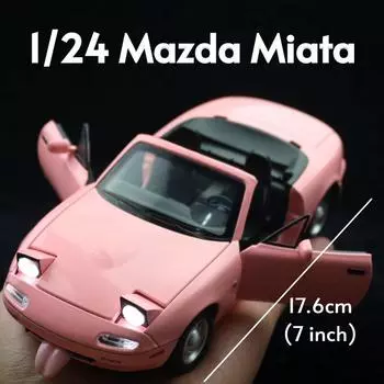 Новая 1/24 Mazda Miata MX5 Convertible Sports Car Toy Car Model Литой металлический сплав Миниатюрная модель автомобиля Звук и свет Коллекция Подарок для мальчиков белый