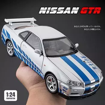Новая 1/24 Nissan Skyline GTR-R34 Форсаж Модель легкосплавного автомобиля Звук Свет Коллективная миниатюрная литая игрушечная машинка Подарок мальчику белый
