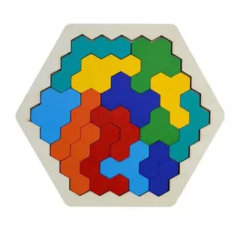 Новая 1 Деревянная головоломка-танграм в форме шестиугольника, игрушка-головоломка для развития логики и IQ для детей