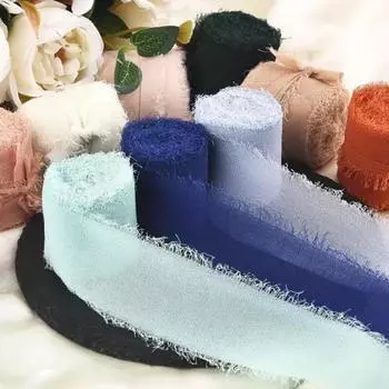 Новая 3/2/1 рулонная лента ручной работы из атласного шифона с бахромой и шелковым краем для свадебной упаковки, букетов, украшений на день рождения, подарков, 5 м 1 Roll белый