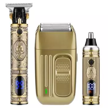 Новая 3 в 1 электрическая машинка для стрижки волос бритва набор для удаления волос в носу парикмахерская карвинг электрическая машинка для стрижки волос золотой