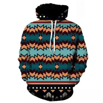 Новая 3D-печатная мужская и женская повседневная свободная толстовка с капюшоном в этническом стиле S