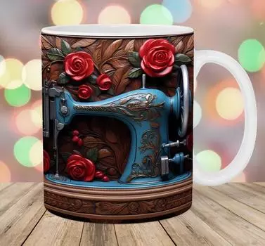 Новая 3D-роспись Швейная машина Швейная машина Керамическая кофейная кружка Чашка для воды Европа США Великобритания 301-400ml