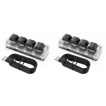 Новая 4-клавишная клавиатура для программирования макросов с пользовательской ручкой RGB Macropad с возможностью горячей замены(Черный 4 Ке