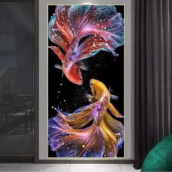 Новая 5d алмазная картина полна алмазов кои для гостиной, крыльца, вертикальная версия, точечная паста, алмазный кристалл, искусство CarpDIY 50-100CM чёрный