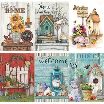 Новая 5D DIY Алмазная картина Цветы Ваза Алмазная вышивка Пейзаж Вышивка крестом Полная круглая дрель Домашний декор Ручной подарок Full Round 15x20CM