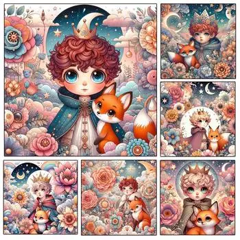 Новая 5DDIY Алмазная картина Маленький принц, Роза и Лисенок Анимированная полная алмазная спальня Исцеляющая теплая вышивка крестом Full Round 20x20CM