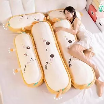 Новая 60/90 см мультяшная длинная полосатая желтая плюшевая подушка в виде хлеба, мягкая подушка для поясницы, мягкая игрушка для декора комнаты 60cm