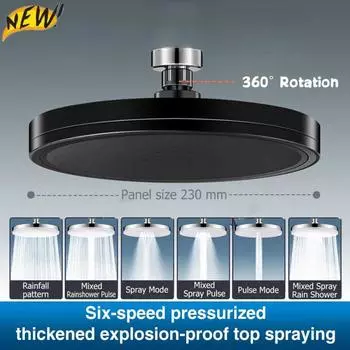 Новая 6-режимная душевая головка с большим потоком Supercharge Rainfall, 230 мм, круглая, с высоким давлением, верхняя струя, аксессуары для ванной комнаты