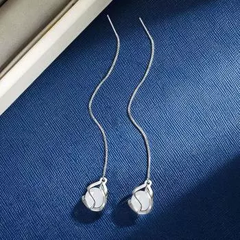 Новая 925 пробы серебряная женская подвеска модная простая спиральная цепочка для ушей в форме капли пара сережек ювелирный подарок