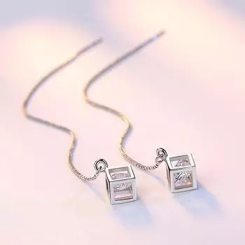 Новая 925 пробы стерлингового серебра Женский кулон в виде линии уха Модная роскошная квадратная цепочка для ушей Высококачественная пара сережек из циркония Ювелирные изделия в подарок