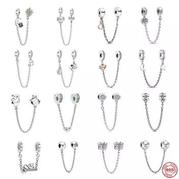 Новая 925 защитная цепочка для кошек и собак, подвесные бусины в виде луны, подходят для оригинального модного замка, серебряный кулон, модные женские подарки