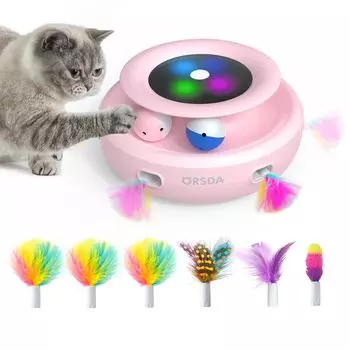 Новая электрическая игрушка для кошек T60PN ORSDA Cat Automatic Cat 2 в 1 с интегрированными 6 сменными искусственными волосами, автоматическая игрушка для кошек для одного человека, регулируемая, облегчающая отсутствие вишневый розовый