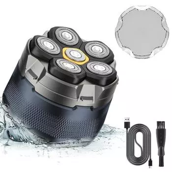 Новая электробритва с шестью лезвиями для всего тела, моющаяся магнитная бритва с интеллектуальной лысой головой синий