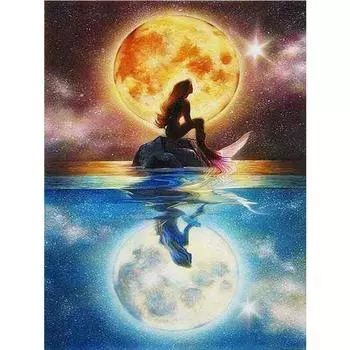 Новая Алмазная вышивка Русалка под луной 5d алмазная живопись полная круглая картина со стразами Алмазная мозаика вышивка бисером Full Round 20x30CM