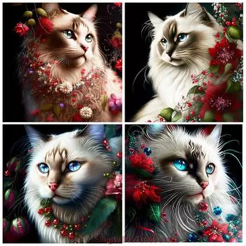Новая алмазная живопись животное полная дрель вышивка кошка картина стразами мозаика цветы рукоделие домашний декор Full Round 20x20CM