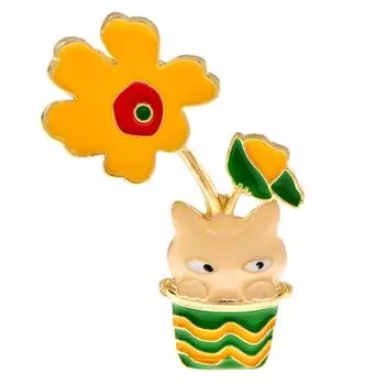 Новая эмалированная брошь в цветочном горшке с изображением кота для женщин, милые животные, домашние животные, вечерние офисные повседневные броши, булавки, ювелирные изделия, подарки