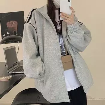 Новая американская осенне-зимняя модная свободная толстовка женская куртка универсальная плюс бархатная утолщенная бейсбольная форма модная куртка S