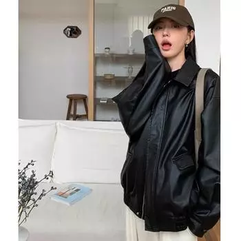 Новая американская ретро локомотивная кожаная куртка женская весенняя кожаная куртка модная лацкан топ M коричневый