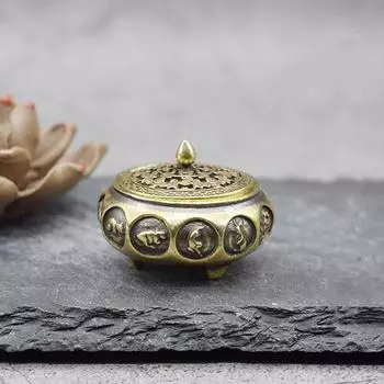 Новая античная бронза, китайская 12 зодиакальных животных, курильница, украшения для дома, медная полая домашняя курильница, держатель для курильницы из сандалового дерева