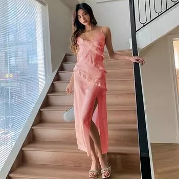 Новая атласная пижама для женщин, летняя тонкая ночная рубашка из ледяного шелка, женский сексуальный комплект домашней одежды на подтяжках M