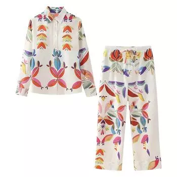 Новая атласная пижама для женщин, модная рубашка с длинными рукавами и брюками с высокой талией, комплект из 2 предметов для отдыха, женские наряды, костюм XS