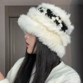 Новая атмосфера шапка-снежинка осенне-зимняя шапка-ведро из меха кролика женская теплая вязаная шерстяная шапка плюшевая шапка шапка-тазик average size