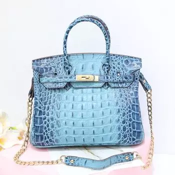 Новая атмосферная кожаная сумка из крокодиловой кожи с косточкой на спине, модная сумка на одно плечо с косой ручкой, женская большая сумка 25x14x19cm чёрный