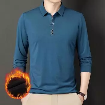 Новая бархатная и утолщенная зимняя мужская рубашка-поло с длинными рукавами и отворотом, повседневная теплая базовая модель для молодых и мужчин среднего возраста, модная M