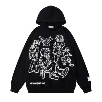 Новая бархатная толстовка с принтом для мальчиков, модный брендовый дизайн, свободный крой, толстовка с капюшоном S