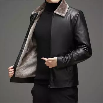 Новая бархатная утолщенная кожаная куртка мужская куртка из искусственной кожи осень-зима корейский стиль модная деловая куртка с меховым воротником M