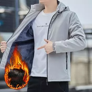 Новая бархатная утолщенная куртка мужская трендовая повседневная красивая повседневная мужская одежда плюс мужское осенне-зимнее модное пальто M серый