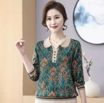 Новая базовая одежда для мам в иностранном стиле на осень 2024 года, модный топ с длинным рукавом, свободные лацканы, тонкая рубашка с принтом XL