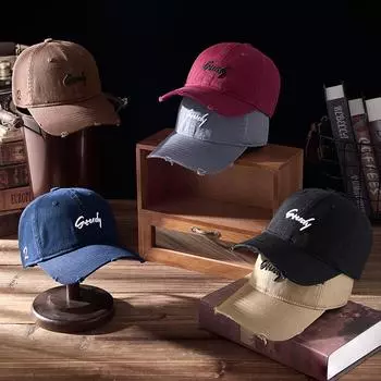 Новая бейсбольная кепка с вымытыми буквами и отверстиями, модная корейская версия солнцезащитной кепки с утиным язычком, антицветная кепка для рукоделия M56-58cm чёрный