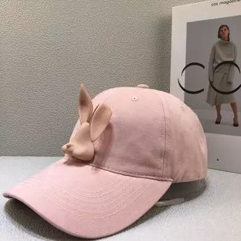 Новая бейсболка 2024 года, модная универсальная кепка, милая бейсболка с длинными ушами кролика из хлопка с мягким верхом Adjustable белый