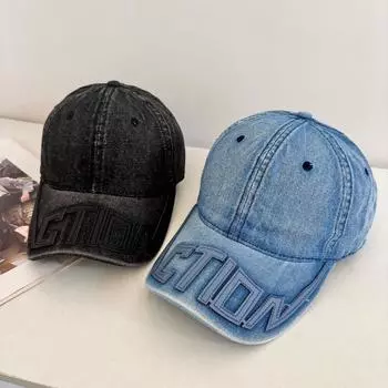 Новая бейсболка Alphabet с мягким верхом из денима, женская мода, универсальная, большая окружность головы, кепка для пары, мужской тренд M56-58cm чёрный