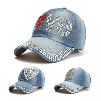 Новая бейсболка из денима с бриллиантовыми заклепками, модная одежда для активного отдыха, персонализированный солнцезащитный козырек и шляпа для защиты от солнца для мужчин и женщин 56-58CM