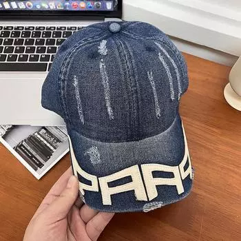 Новая бейсболка из стираного хлопка унисекс в стиле хип-хоп, уличная шляпа от солнца, мягкая верхняя часть, состаренные надписи, джинсовая кепка с козырьком Adjustable тёмно-синий