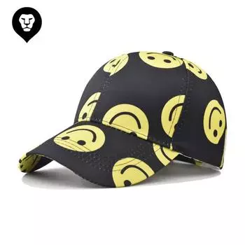Новая бейсболка с изображением смайлика из хлопка, персонализированная бейсболка с круглым лицом для улицы, персонализированная бейсболка с изображением мультфильма Adjustable