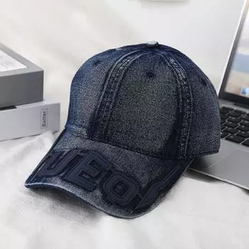 Новая бейсболка с мягким верхом из денима с алфавитом, детская модная универсальная кепка с большой окружностью головы, кепка с козырьком для пар, мужская M56-58cm чёрный