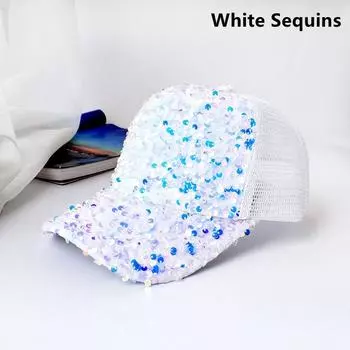 Новая бейсболка с пайетками, градиентная яркая сетчатая шляпа, уличное солнцезащитное укрытие для мужчин и женщин с утиным языком белый