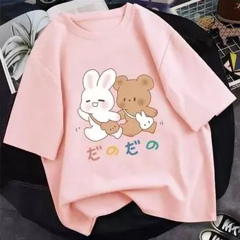 Новая белая футболка с короткими рукавами, женская свободная рубашка с круглым вырезом и рисунком из мультфильма XS