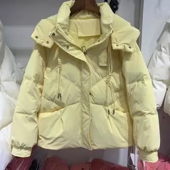Новая белая куртка-пуховик из утиного пуха для женщин, короткая, в корейском стиле, теплая, утепленная куртка, зимнее пальто M жёлтый