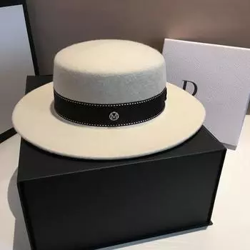 Новая белая шерстяная шляпа с плоским верхом, женская, с плоским краем, британская, универсальная, черная, мужская, джазовая, повседневная, трендовая Adjustable слоновая кость