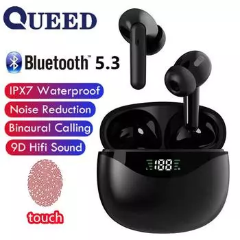 Новая беспроводная Bluetooth-гарнитура с двумя наушниками TWS с низкой задержкой и сенсорным номером, показывающим игру 5.3 чёрный