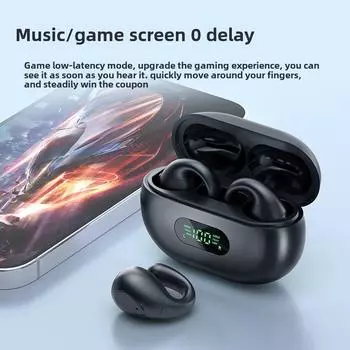 Новая беспроводная Bluetooth-гарнитура с костной проводимостью и функцией распознавания движений без ушной клипсы имеет длительный срок службы батареи чёрный