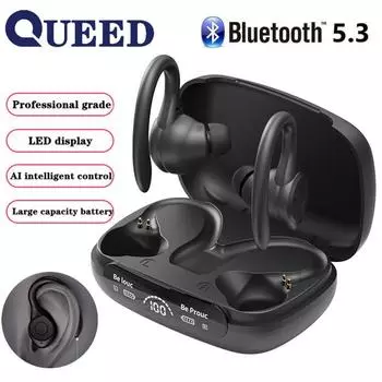 Новая беспроводная Bluetooth-гарнитура с подвесным ушным типом, спортивная гарнитура для бега, специальная гарнитура с дисплеем номера TWS чёрный