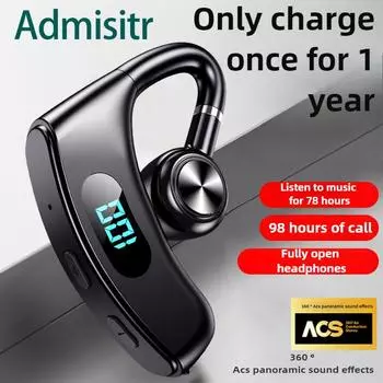 Новая беспроводная Bluetooth-гарнитура с подвесным ушным динамиком, цифровой дисплей без ушной воздушной проводимости, долгий срок службы Single earphone белый