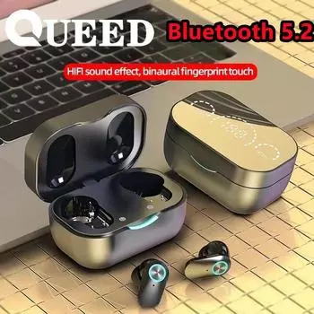 Новая беспроводная Bluetooth-гарнитура с зеркальным HD-дисплеем и ручкой, спортивная бинауральная гарнитура-вкладыш чёрный