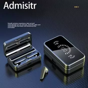 Новая беспроводная Bluetooth-гарнитура с зеркалом, мини-наушники с двумя невидимыми наушниками-вкладышами и удлиненным ремешком в режиме ожидания чёрный